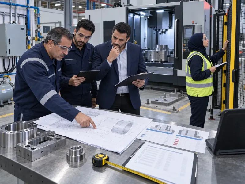 فريق المصنع يراجع مخاطر اختيار الماكينات الصناعية