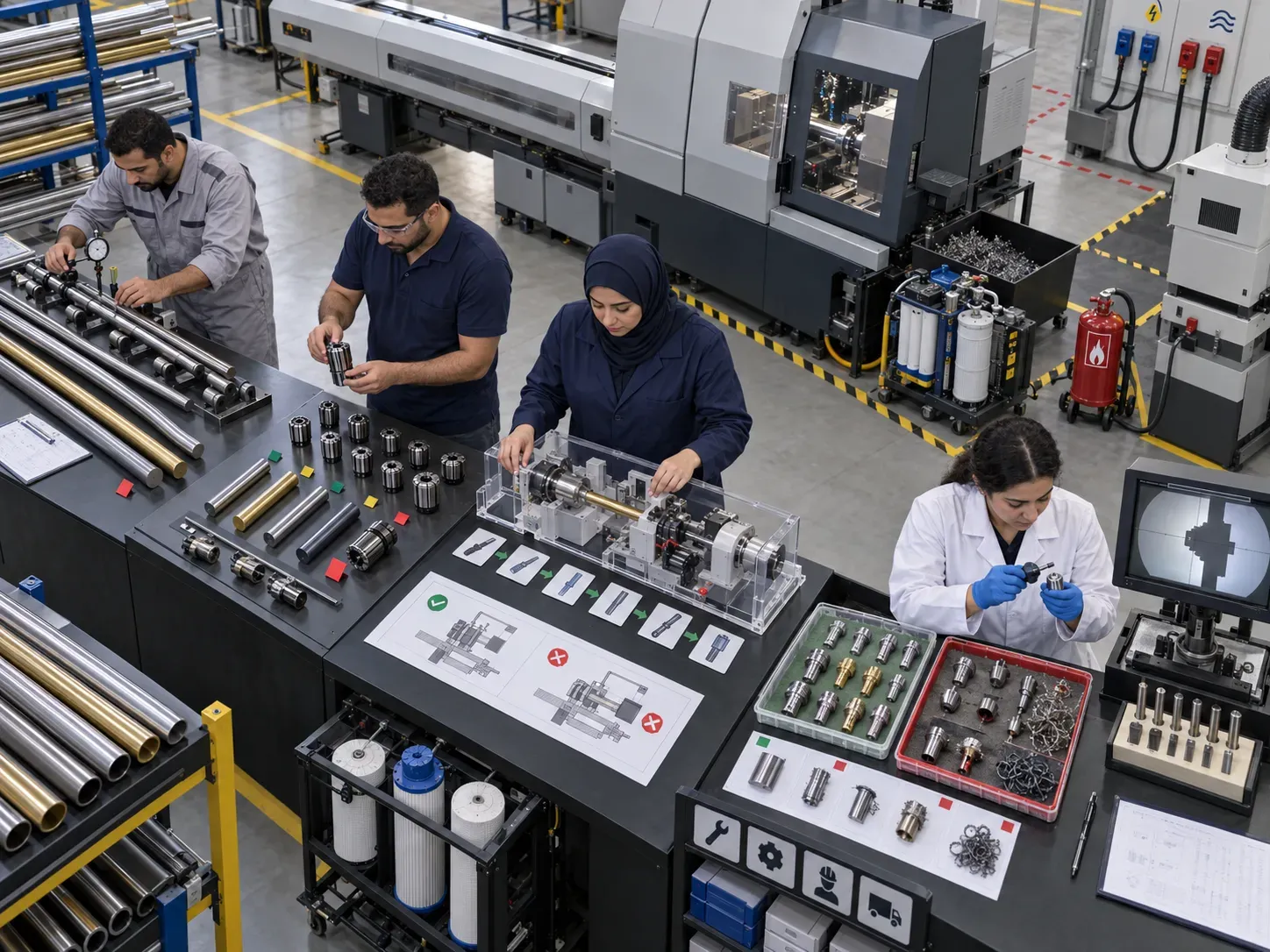 Factory team reviewing common Swiss-type CNC lathes selection risks