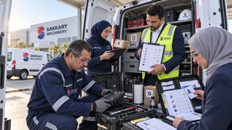 فريق الهندسة والمشتريات يراجع قائمة فحص شراء خدمة ما بعد البيع للماكينات