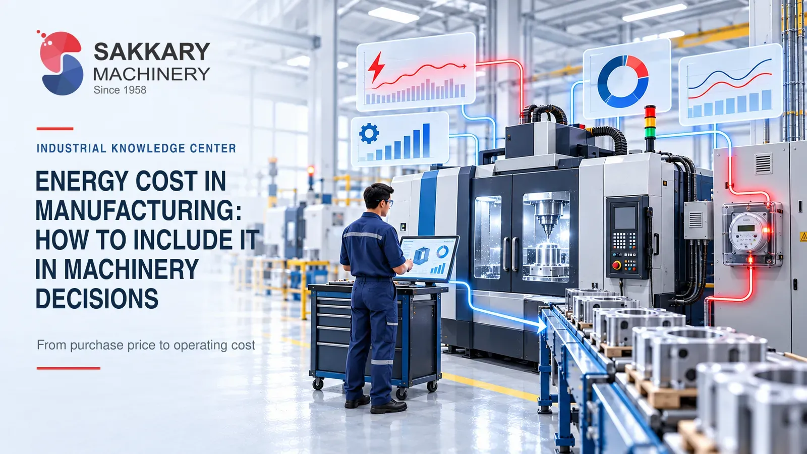 Industrial illustration for Energy Cost in Manufacturing: How to Include It in Machinery Decisions, SAKKARY MACHINERY Industrial Knowledge Center