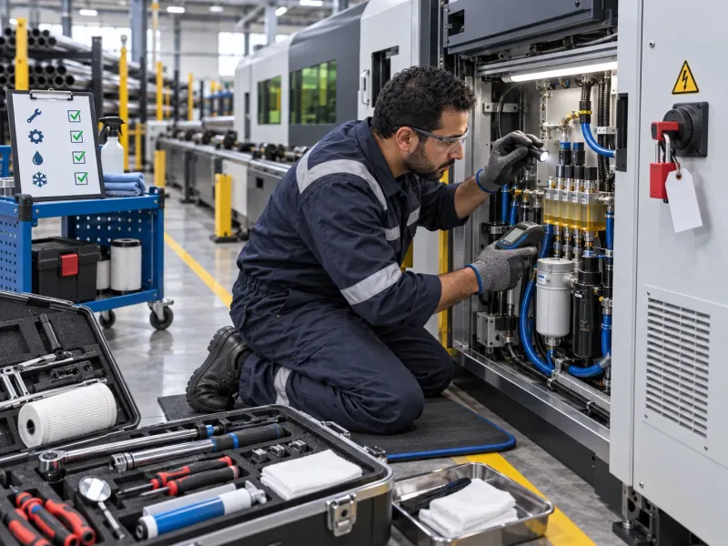 Technician inspecting tube fiber laser machines during planned maintenance