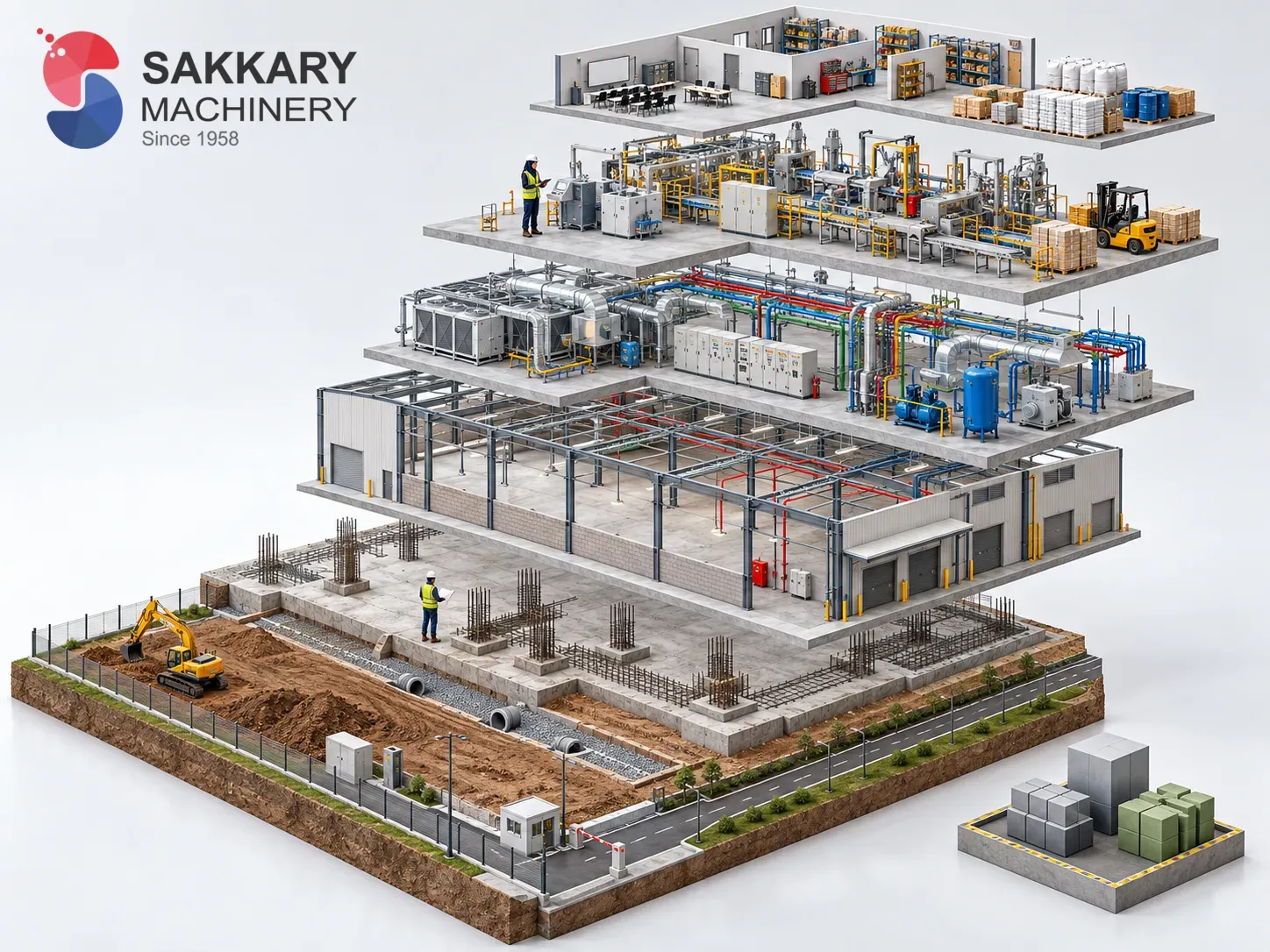 Industrial illustration for How to Estimate Factory Setup Cost, SAKKARY MACHINERY Industrial Knowledge Center