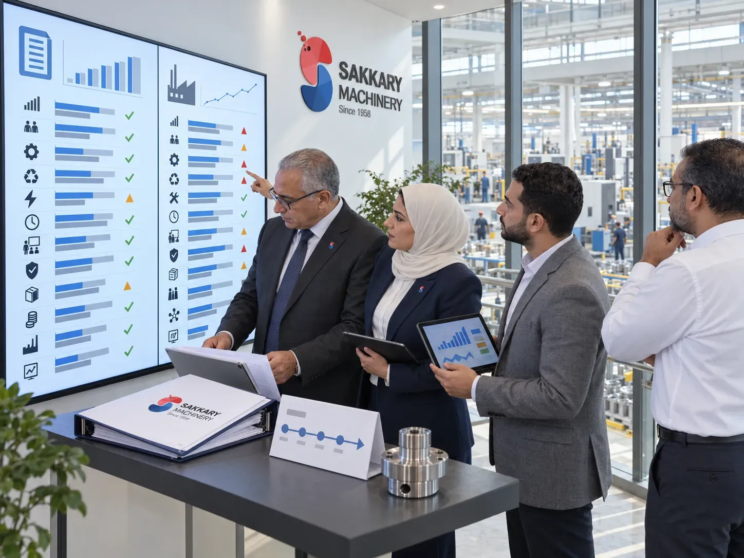 Management team comparing actual machinery ROI with the approved business case