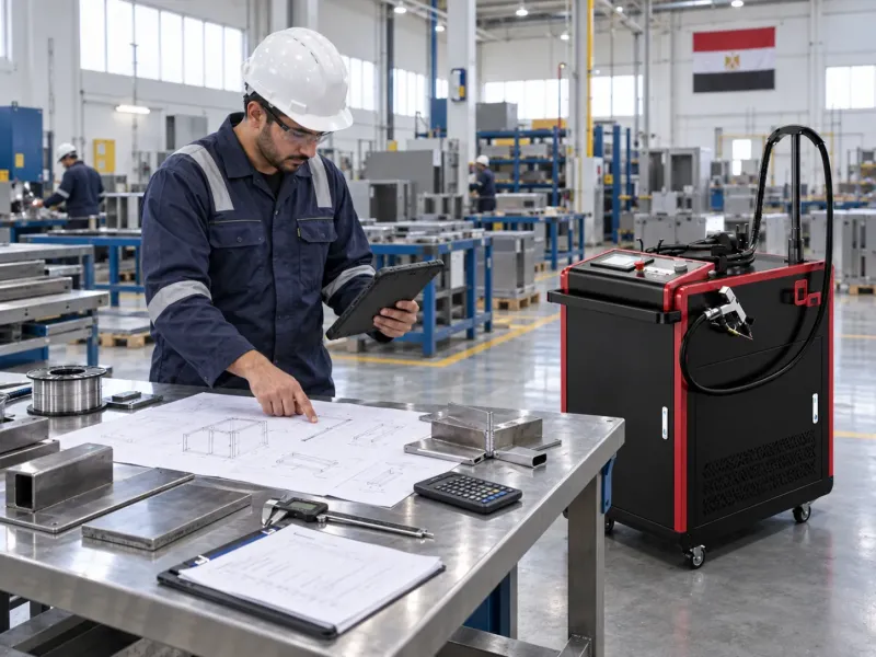 مهندس يراجع متطلبات ماكينات اللحام بالليزر مع رسومات الإنتاج