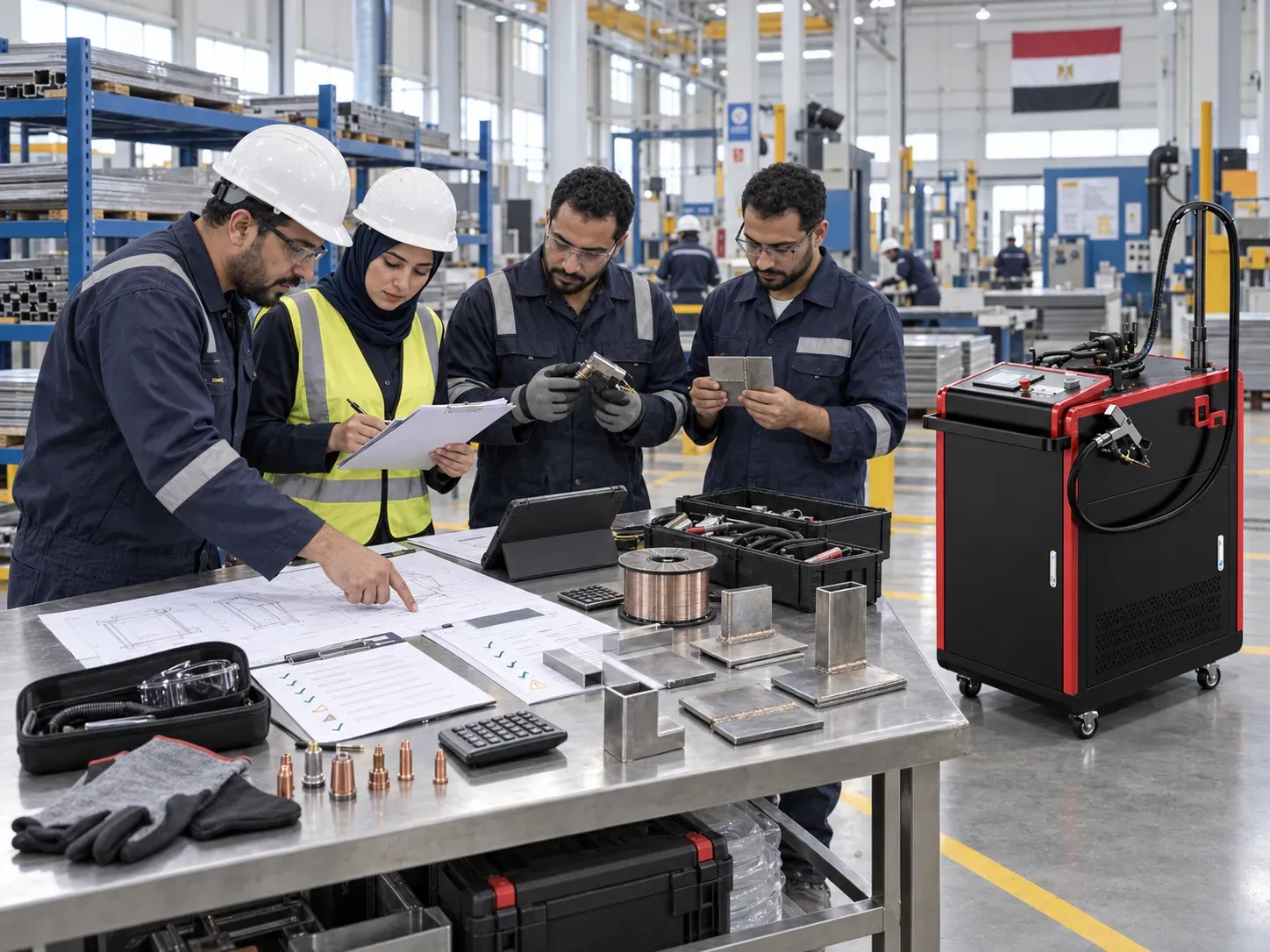 Engineering and procurement team checking a laser welding machines purchase checklist