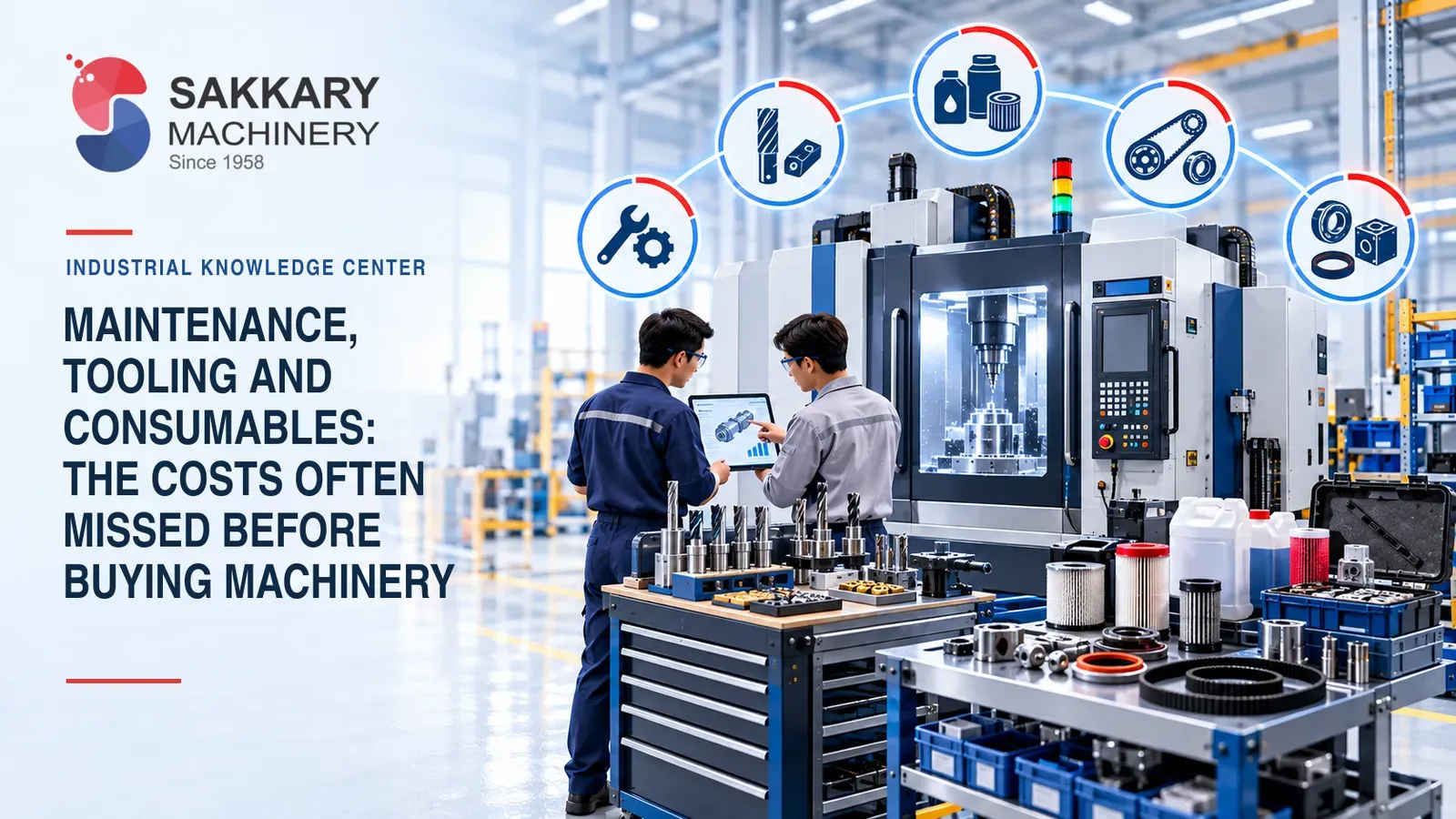 Industrial illustration for Maintenance, Tooling and Consumables: The Costs Often Missed Before Buying Machinery, SAKKARY MACHINERY Industrial Knowledge Center