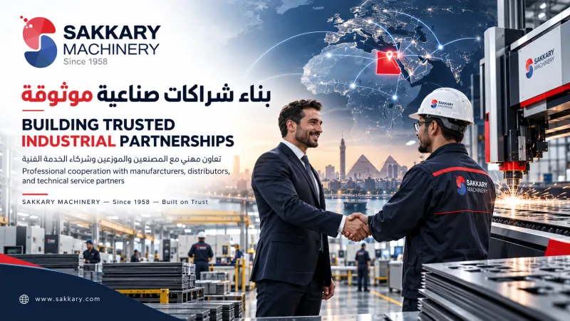 متخصصون في الأعمال والهندسة يناقشون شراكة إقليمية للماكينات داخل مصنع حديث.