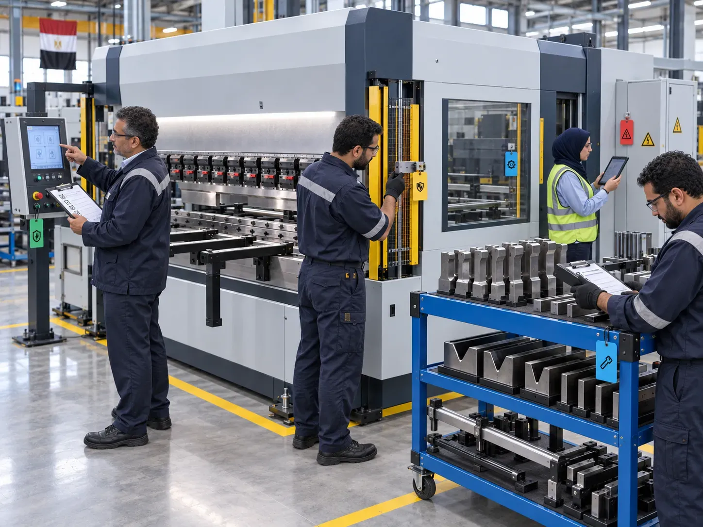 Engineering and procurement team checking a press brakes purchase checklist