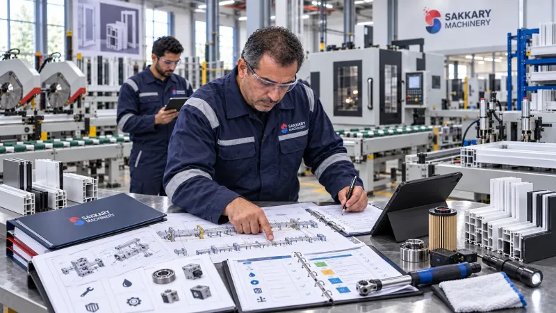 مهندس يراجع متطلبات برامج الصيانة الوقائية مع رسومات الإنتاج