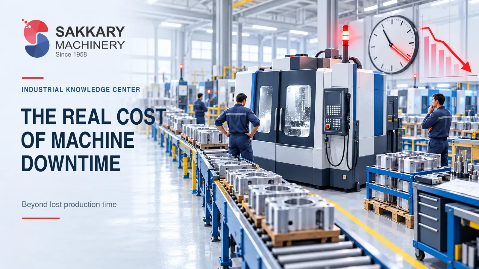 Industrial illustration for The Real Cost of Machine Downtime, SAKKARY MACHINERY Industrial Knowledge Center