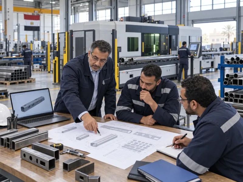 فريق الهندسة والمشتريات يراجع قائمة فحص شراء ماكينات Tube Fiber Laser