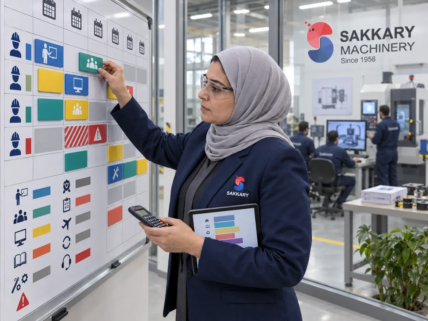Factory manager calculating the operating cost of machine operator training