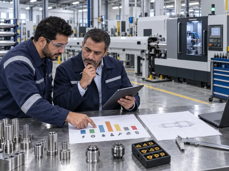 مدير مصنع يحسب تكلفة تشغيل مخارط Swiss-Type CNC