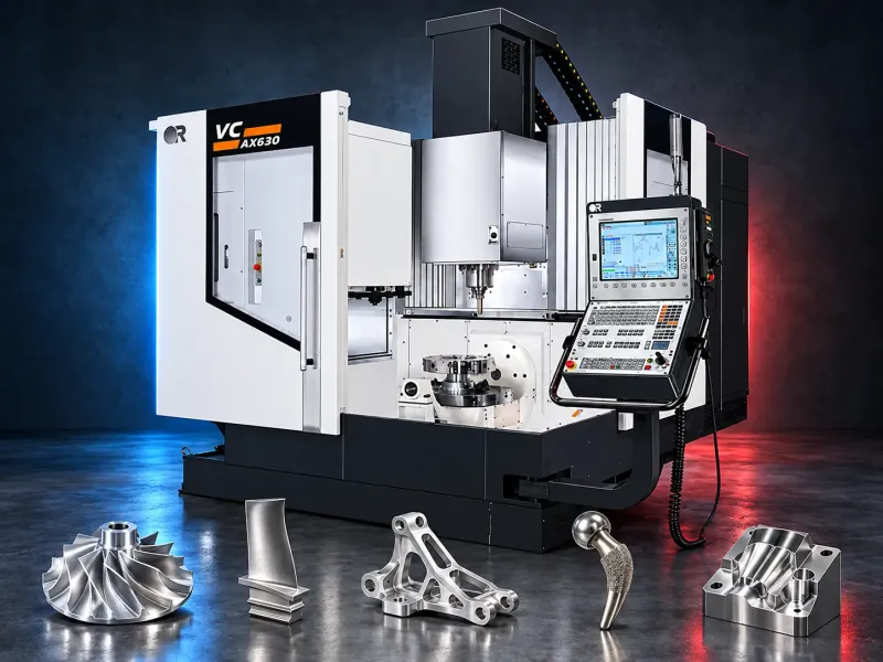5-axis CNC milling machine with rotary table and control unit