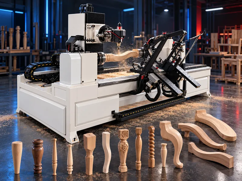 5-axis CNC machining center for turning, milling, engraving, drilling and sawing solid wood components