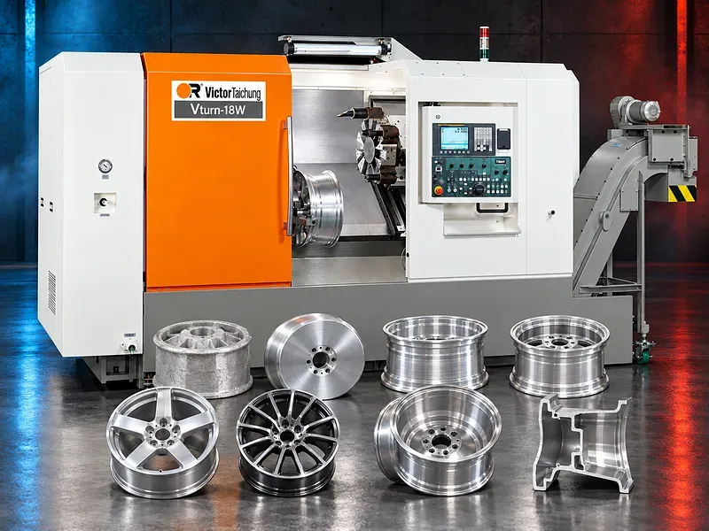 مخرطة CNC تقوم بتشغيل الأسطح الدورانية لخامة جنط من السبائك