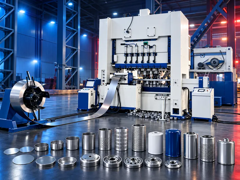 Automatic air filter metal parts production line with power press, feeder and decoiler