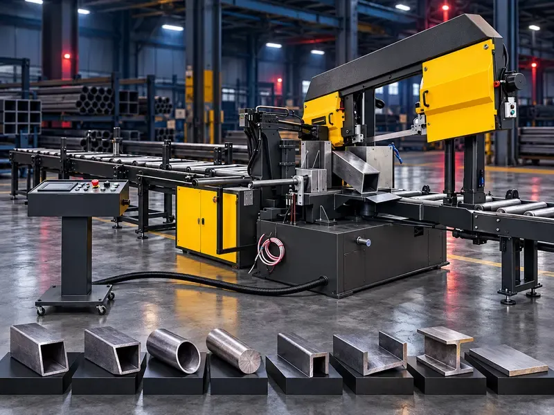 Fully automatic miter-cutting horizontal band saw machine for metal bars, tubes, profiles and structural sections