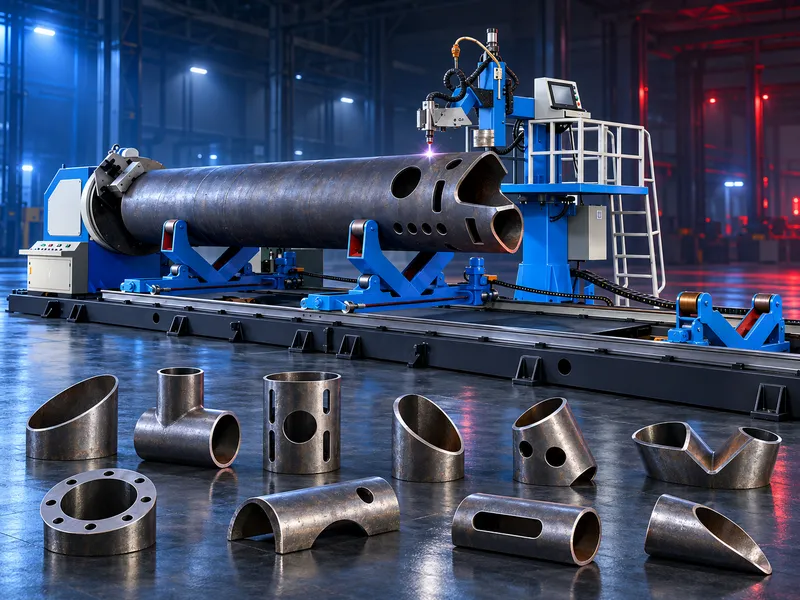 CNC flame and plasma cutting machine with pipe rotation and support system