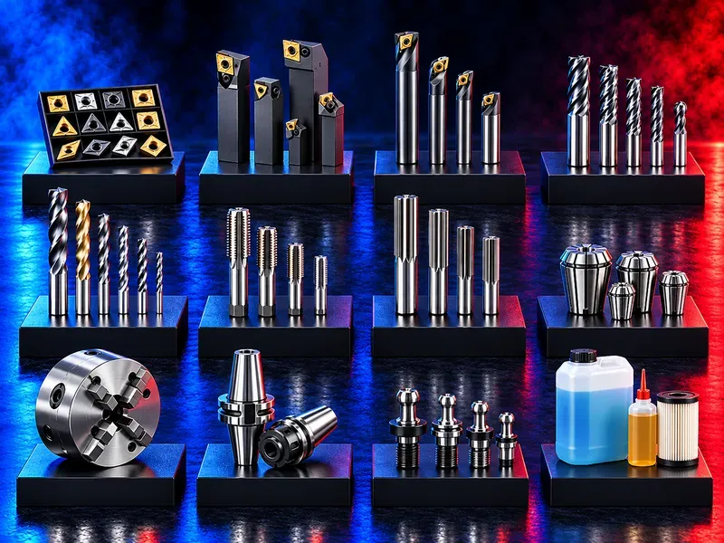 Selection of metal cutting tools including inserts end mills drills reamers and taps