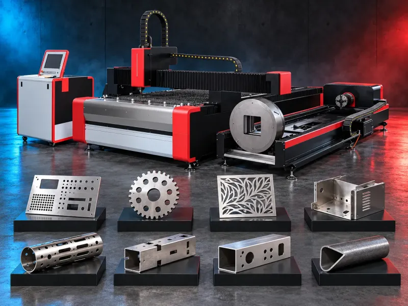 Combined fiber laser machine with sheet cutting bed and rotary tube unit