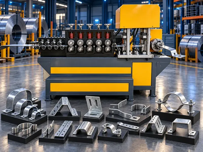 Automatic flat iron one-step forming machine for pipe saddle clamps and industrial brackets
