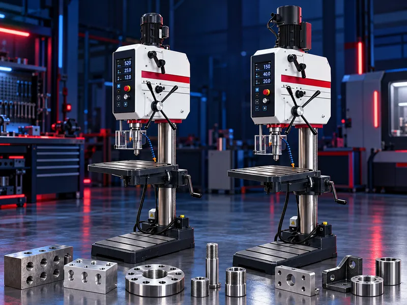 Gear-driven industrial drilling and tapping machine with column, worktable and geared headstock