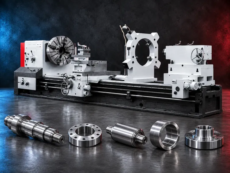 Heavy-duty conventional gap-bed lathe with chuck, carriage, and tailstock