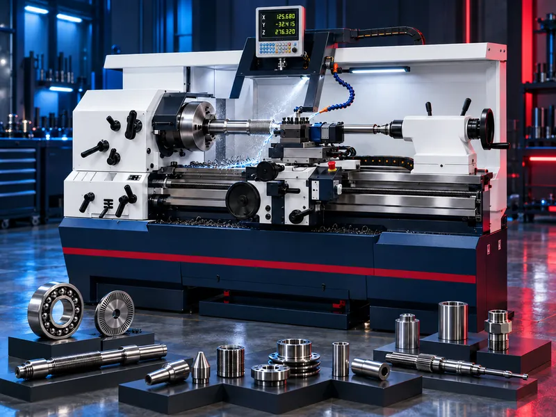 High-precision lathe with electronic spindle and feed control