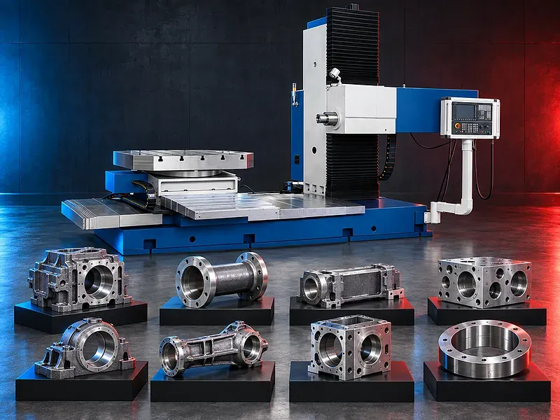 Horizontal CNC boring machine with horizontal spindle column rotary worktable and operator control