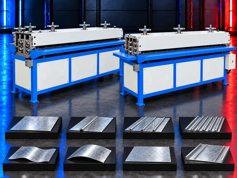 Sheet metal beading machine forming reinforcing ribs in HVAC duct blanks