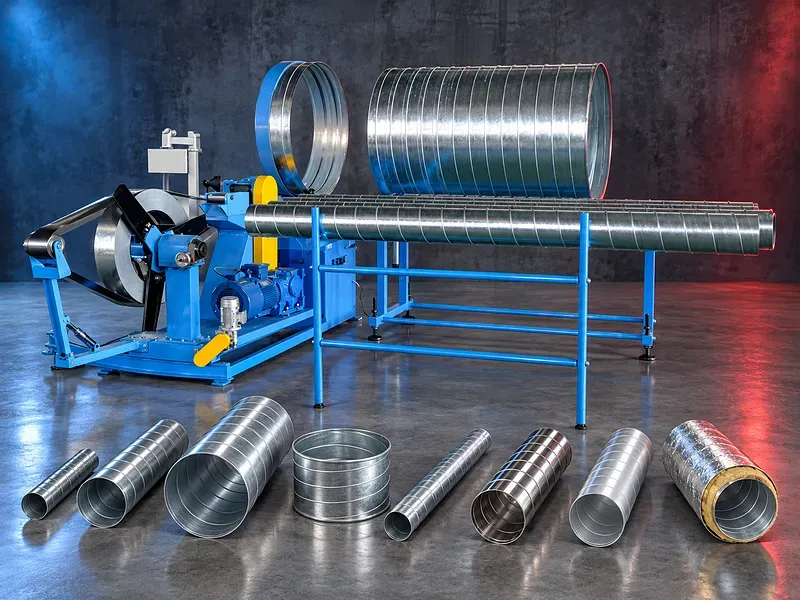 ماكينة تصنيع الدكت الحلزوني تنتج مجرى هواء دائريًا بقفلة حلزونية