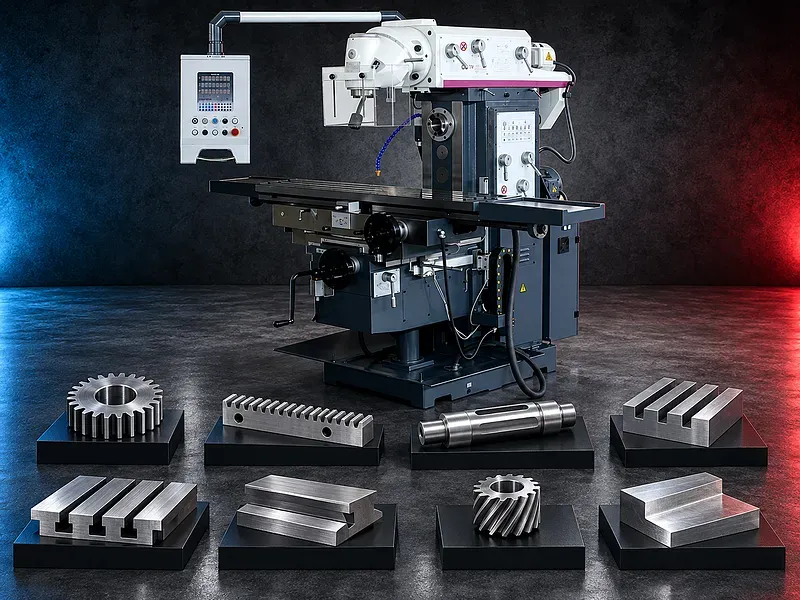 Universal horizontal milling machine with worktable arbor support and digital readout