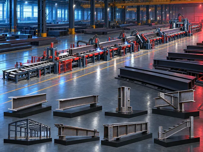 Vertical H beam automatic production line with assembly welding straightening and roller conveyor stations