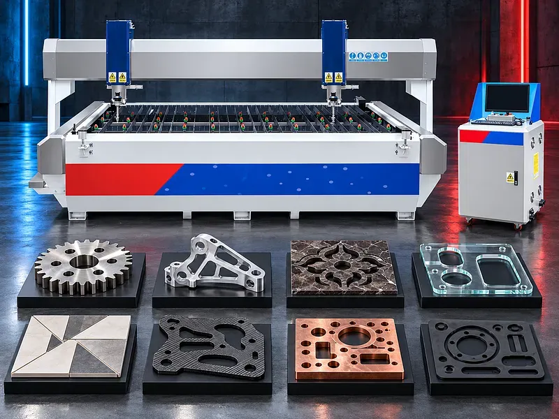 Waterjet cutting machine with high pressure cutting head worktable catcher tank and abrasive delivery system